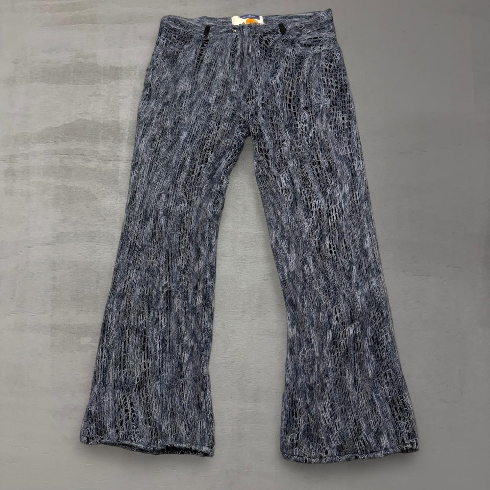 Designer Des Pierrot Distressed Knit Pants Grey Black Webbed Textured 40 x 33